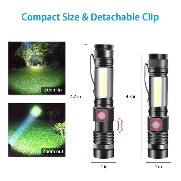 LED-lommelykt, oppladbar, 1000 lumen, vanntett, 4 moduser, 2 stk.