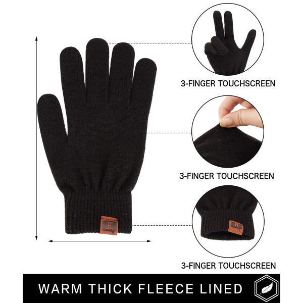 Vinterhansker for kvinner med berøringsskjerm, stretch cashmere magiske strikkehansker, fleece stretch strikkede tykke ullhansker, vinterhansker utendørs