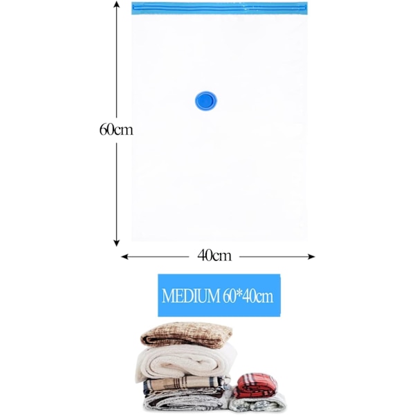6x Vakuumpåsar för Kläder Dammsugare Storlek S (60x40cm) - Återanvändbar Reseförvaring för Madrasser, Kläder Vakuumförvaringspåse
