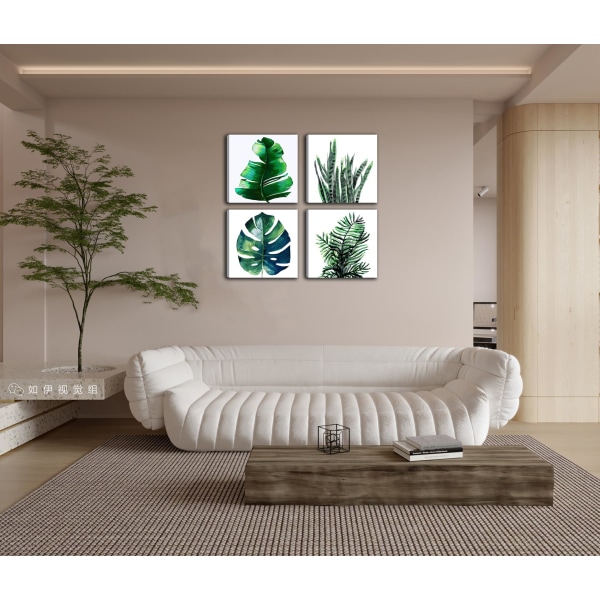 Botanisk dekor Grön väggkonst - 4 stycken inramad tropisk målning Naturlig Eucalyptus Monstera lövverk Canvaskonstverk 4 stycken 12x12 tum