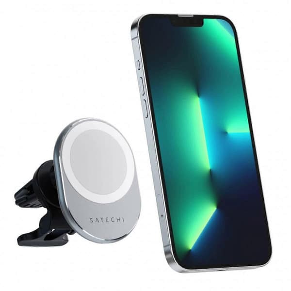 Magnetisk trådløs smartphone-biloplader, sølv