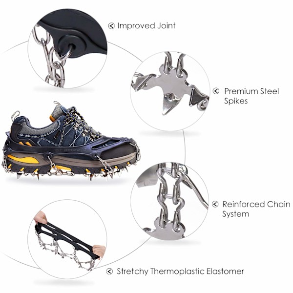 Crampons Ice Cleats Traction Snow Grips til Støvler Sko Kvinder Mænd Børn Anti Slip 19 Rustfrit Stål Spikes Sikker Beskyttelse (M)