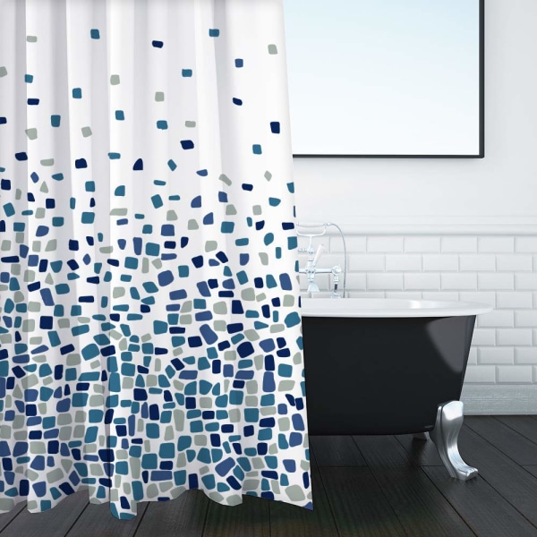 Duschgardin mould och mögelbeständig - Mosaikblå, 180 x 180 cm (71 x 71 tum) | Vattenavvisande tyg | 100% Polyester blue