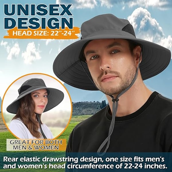 Unisex-aurinkolippalakki, vedenpitävä leveälierinen ämpärihattu, pakattava boonie-hattu kalastukseen, patikointiin, puutarhanhoitoon, safarille, rannalle grey