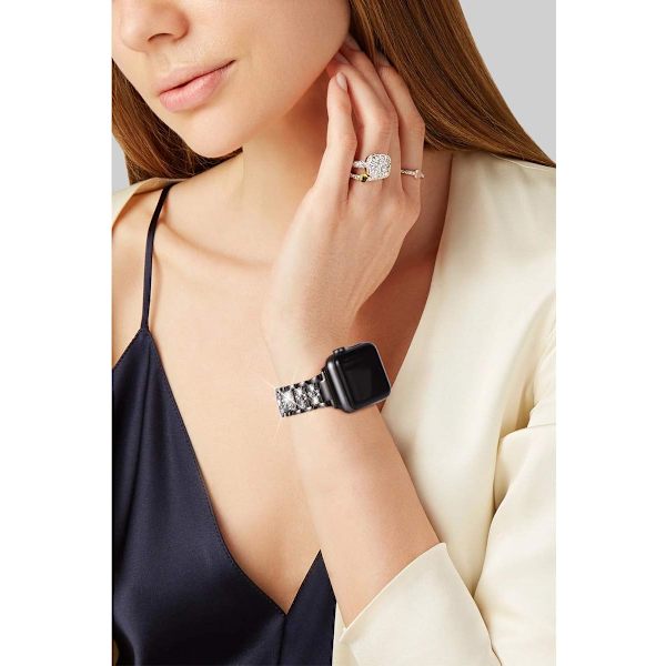 Kompatibel med Apple Watch-rem 38mm 40mm 41mm, Kvinner Glitrende Bling Krystall Rustfritt Stål Lenkearmbånd Erstatningsbånd for iwatch-serien black 38/40/41MM