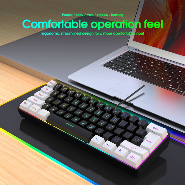 60% kablet spilltastatur, lite RGB-bakgrunnsbelyst membranspilltastatur, ultrakompakt minivanntett tastatur for PC-datamaskinspillere red