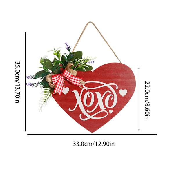 Valentinskrans, Valentinsdag Hjerte Dekoration - Træ Valentinsdag Skilt med Kunstig Blomster Dør Hanger, Pink Rød Hjerteformede Dekorationer