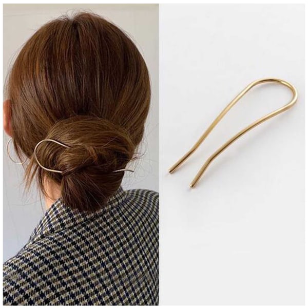 U-formad hårnålar Vintage hårgaffel Metall hårpinnar Pin Minimalistiska hårnålsbullehållare Franska hårtillbehör 1 st (guld)