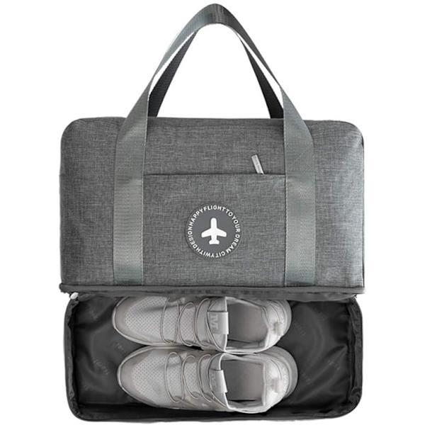 Vanntett treningsbag, duffelbag, reisebag, overnattingstaske, tørr våt separasjon, weekendbag, håndveske, sportsbag, treningsbag, svømmebag for menn og kvinner grey