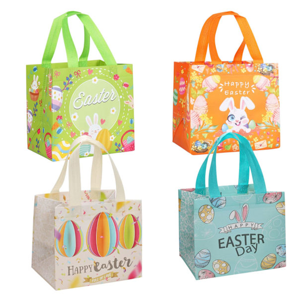 4-pack återanvändbara presentpåsar, godispåsar med handtag, non-woven väskor för påskfest