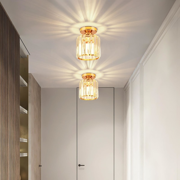Gylden krystall taklampe, moderne krystall taklampe semi-flush montering LED krystall lysekrone egnet