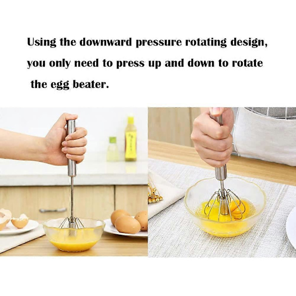 Eggpisk i rustfritt stål, halvautomatisk eggpisker, matlagingsvisker, for pisking og baking