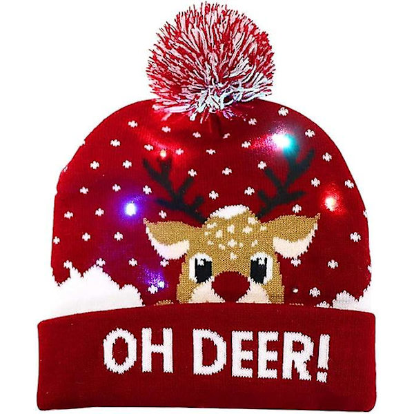 Varm LED Julehat, Lysende Julehat, Unisex Strikket Julehat, Med Hjortemønster, Velegnet Til Fester (rød)