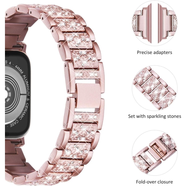 Kompatibel med Apple Watch-rem 38mm 40mm 41mm, kvinder funklende bling krystal rustfrit stål link armbånd udskiftningsrem til iwatch-serien pink 38/40/41MM