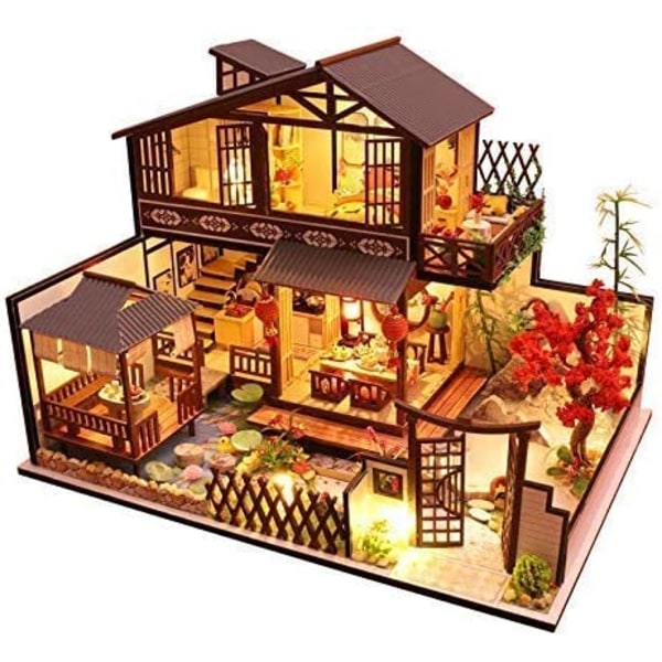 Dukkehus miniatyr med møbler, DIY tredukkehus