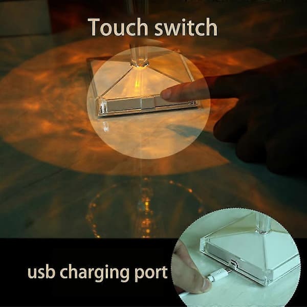 LED Diamant Krystall Lysprojeksjon Bordlampe USB-Lading Berøringssensor Lys