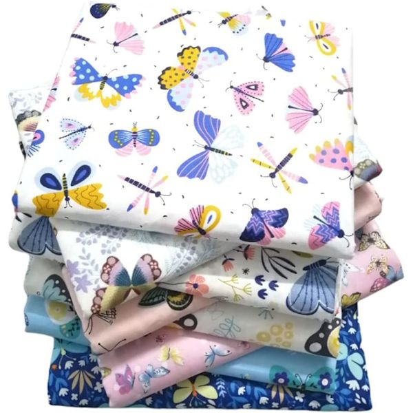 8 stk. sommerfugl bomuldsstof 50 cm x 50 cm, patchworkstof