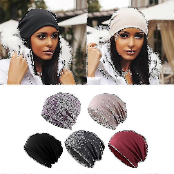 5 stk. Slapp Baggy Beanie Chemo Lue Caps Khaki + Svart + Grå + Vinrød + Lilla