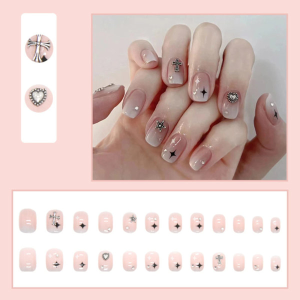 24 stk. Hjerte Firkantede Falske Negle, Gradient Nude Franske Negle