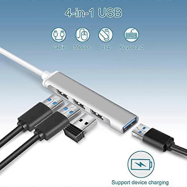 4 Port USB Hub 3.0 Splitter Aluminiumlegering USB Dockingstation Splitter
