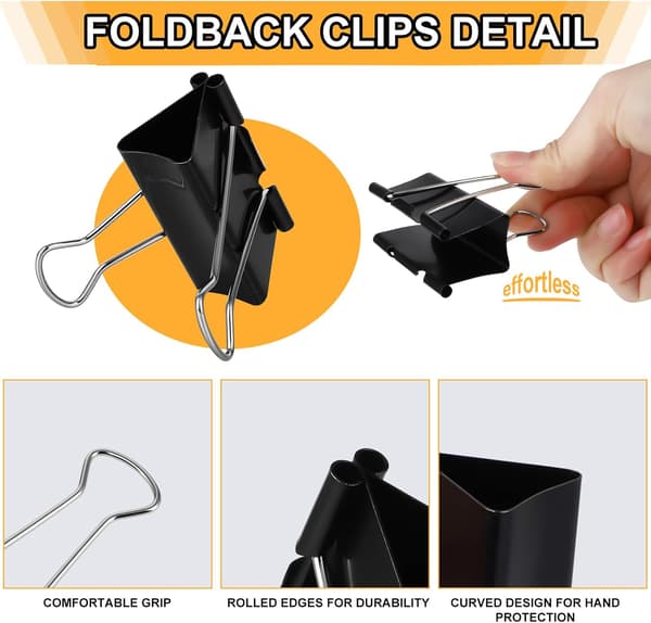 30 stk. store foldback-binderclips, 51 mm sorte binderclips papirclips metal sorte foldback-clips klemmer kontorartikler
