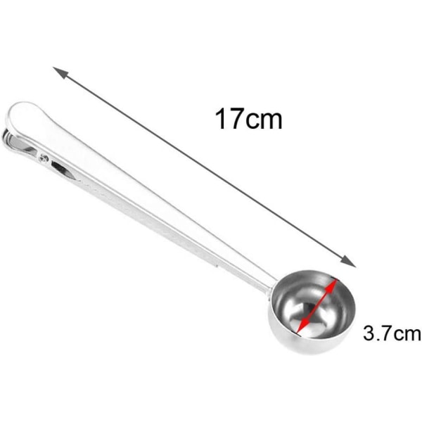 2 kpl kahvimittalusikkaa pussin sulkijalla, ruostumattomasta teräksestä valmistettu kahvimittalusikka jauhetun kahvin sulkija kahvipannulle jauhetulle kahville ja pavuille silver
