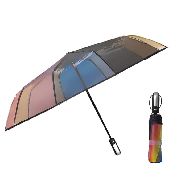 Vindtett Rainbow Compact Paraply, Rainbow Color 10 Rib (svart)