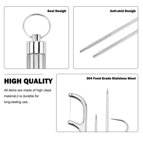 7 Pcs 304 Stainless Steel Toothpick Set, Toothpicks Metal Toothpick Reusable Toothpick, Portable Metal Toothpicks Holder