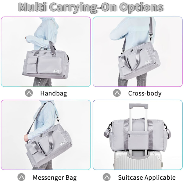 Sportsbag for kvinner og menn med skosrom, weekend-reisebag, overnattingsbag for kvinner, sammenleggbar, vanntett bag grey