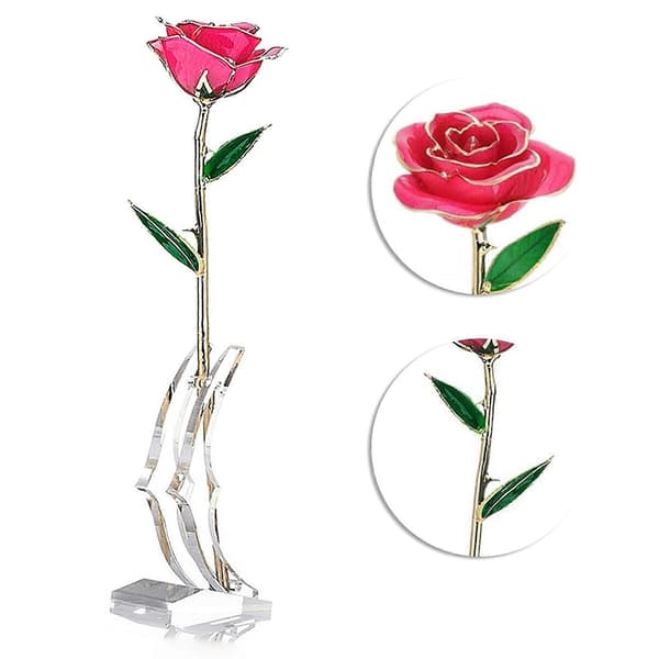 24k gullbelagt langstilket rosa rose i gaveeske med stativ