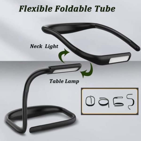 Oppladbar nakkeleselight, 1800mAh sammenleggbar LED-lampe svart