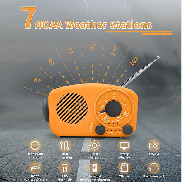 Kannettava Bluetooth-kaiutin Retro-kelattava radio, käsikampi hätäaurinkoradio AM/FM LED-taskulamppu radio ladattavalla 2000mah