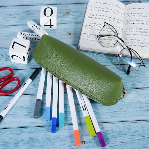 Læder Penneætui Slank Design Pennepose med Metal Zipper Lommestørrelse til eller Studerende Kontor College Mellemskole