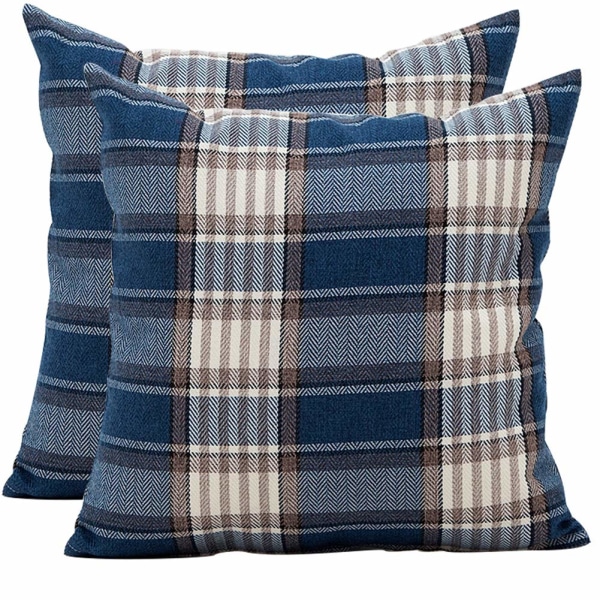 Tartan pellava cover, tyynynpäälliset kodin sohvalle autokoriste 50×50cm, 2 kpl set , sininen blue