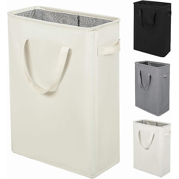 Ultra-tynn klesvaskurv med håndtak, sammenleggbar kurv, tynn skitten klespose, sammenleggbar klut 45 L (53,34 cm, beige)