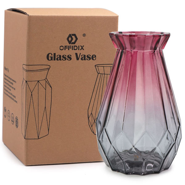 Glasvas Gradient Multicolor Vas Geometrisk Facetterad Färgglad Glasvas för Hem, Kontor eller Bröllop (Lila Grå)
