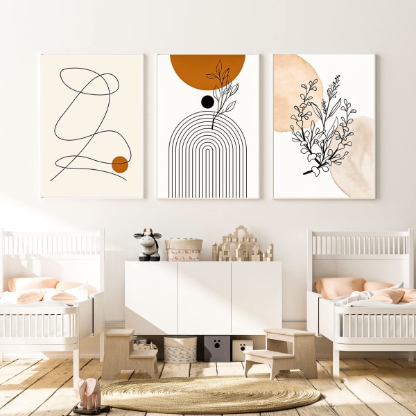 6 st Boho-konstväggdekor, abstrakt Boho-dukväggkonst Geometrisk väggkonst, Linjekonst Bladväggdekor Utställningsaffischer