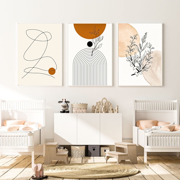 6 stk Simplicity Boho Art Veggdekor, Abstrakt Boho Lerret Veggkunst Geometrisk Veggkunst, Linjekunst Blad Veggdekor Utstillings plakater