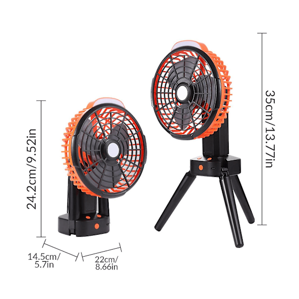 Udendørs Camping Fan Foldbar Tripod Fan Usb Telt Fan, Orange