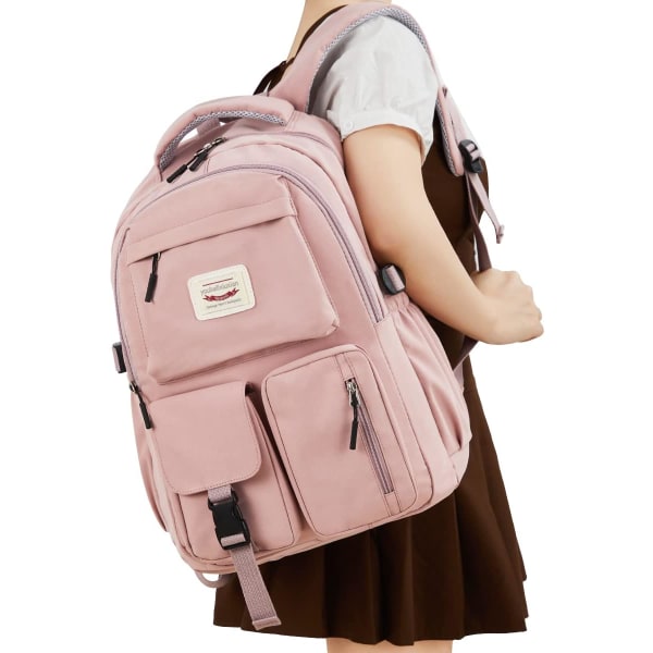 Lätt skolryggsäck för kvinnor, söt skolväska för flickor, laptopryggsäck för skola, casual dagryggsäck, reseryggsäck för högskolearbete pink
