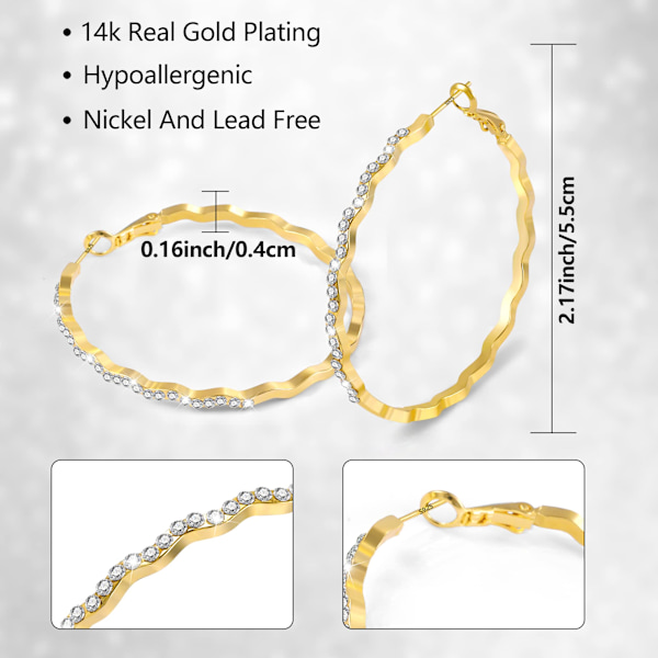 Øreringe hoop øreringe, sølv bling hoop øreringe store med zirkonia diamant rhinestone allergivenlige øreringe med sterling sølv 925 pin smykker