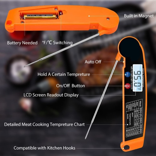 Digital kötttermometer, hopfällbar sond, automatisk på/av