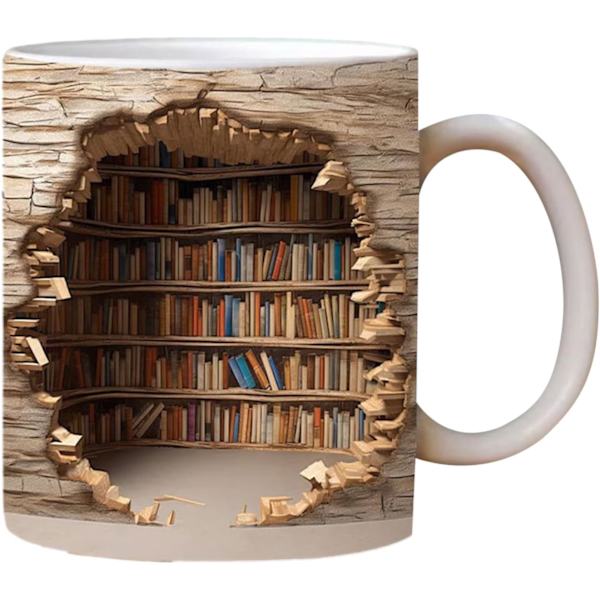 3D Bogreol Kop | Bibliotekshylde Kop 11 Oz | Kreativ Rumdesign Multifunktionel Keramik Kop, Bogelskere Kaffeekop, Cool Fødselsdag til Læsere A