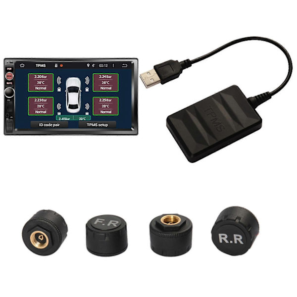 Automatiskt däcktrycksövervakningssystem för bil USB TPMS externa sensorer för navigation
