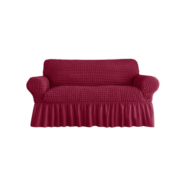 Loveseat Slipcover 1 del för 2-kudds cover med kjol, hållbart tvättbart, lättpassat universal möbelskydd (2-sits, rött vin) red
