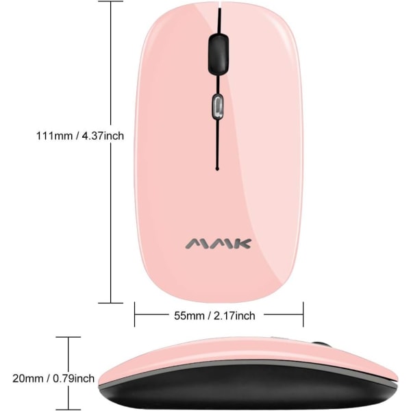 Langaton Bluetooth-hiiri, ohut hiiri 2.4G kannettava USB optinen langaton hiiri, LED-ladattava kaksoistila (Bluetooth 5.0 ja 2.4G langaton) hiiri rose gold