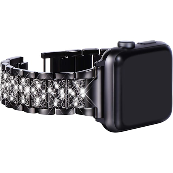 Kompatibel med Apple Watch-rem 38mm 40mm 41mm, Kvinner Glitrende Bling Krystall Rustfritt Stål Lenkearmbånd Erstatningsbånd for iwatch-serien black 38/40/41MM