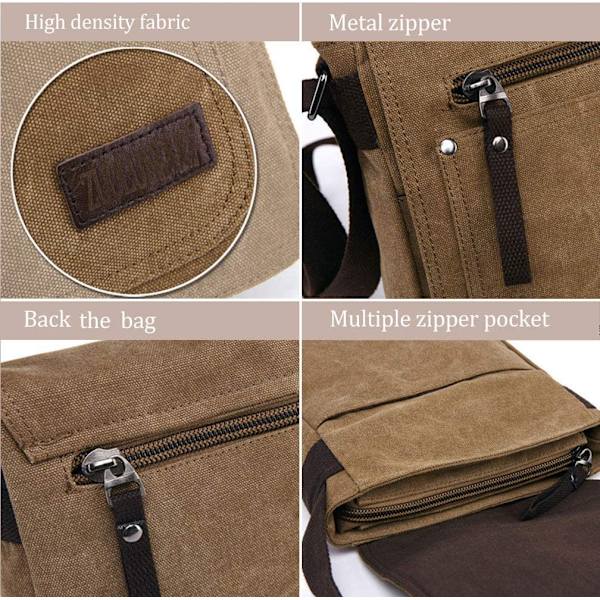 Retro Herr Canvas Liten Portfölj Casual Cross Body Messenger Axelväska Vardaglig Väska Laptop Väska, brun coffee