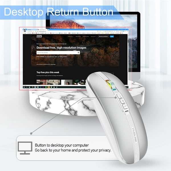 Bluetooth-mus for bærbar PC, slank og stille trådløs reisemus USB C oppladbar 2400 DPI Dual Mode med USB-mottaker silver