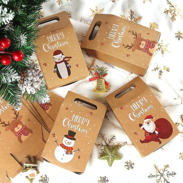 24 Stycken Julklappspåsar Kraft Julklappspåsar, Julklappspåsar, 4 Stilar (6 För Varje Stil)